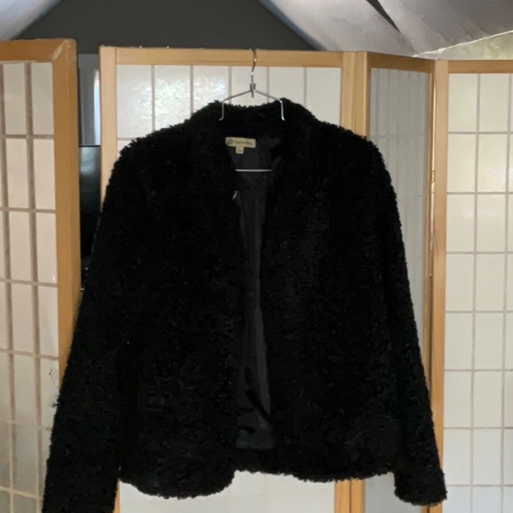 charming boule jacket, open front, hip length, black